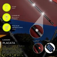 Umbrela de soare cu LED pentru terasa/gradina, din aluminiu premium, 330 cm, husa protectie, Tillvex®, reglabila in 6 directii, cu manivela, rotativa 360°, inclinabila, rezistenta UV50+, rosu