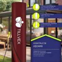 Umbrela de soare cu LED pentru terasa/gradina, din aluminiu premium, 330 cm, husa protectie, Tillvex®, reglabila in 6 directii, cu manivela, rotativa 360°, inclinabila, rezistenta UV50+, rosu
