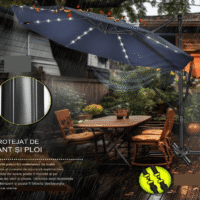 Umbrela de soare cu LED pentru terasa/gradina, din aluminiu premium, 330 cm, husa protectie, Tillvex®, reglabila in 6 directii, cu manivela, rotativa 360°, inclinabila, rezistenta UV50+, bleumarin