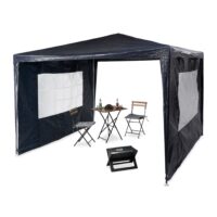 Cort Pavilion cu 2 pereți laterali, metal, 3 m x 3 m, albastru, Relaxdays