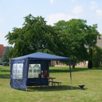 Cort Pavilion cu 2 pereți laterali, metal, 3 m x 3 m, albastru, Relaxdays