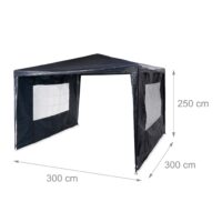 Cort Pavilion cu 2 pereți laterali, metal, 3 m x 3 m, albastru, Relaxdays