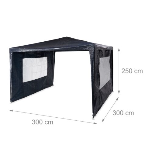 Cort Pavilion cu 2 pereți laterali, metal, 3 m x 3 m, albastru, Relaxdays