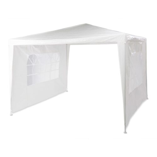 Cort Pavilion cu 2 pereți laterali, metal, 3 m x 3 m, alb, Relaxdays