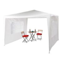 Cort Pavilion cu 2 pereți laterali, metal, 3 m x 3 m, alb, Relaxdays