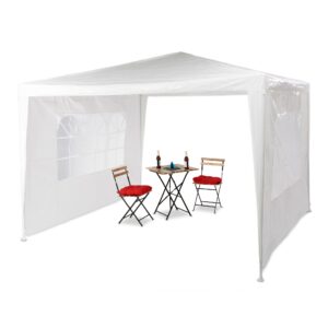 Cort Pavilion cu 2 pereți laterali, metal, 3 m x 3 m, alb, Relaxdays