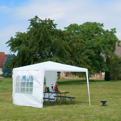 Cort Pavilion cu 2 pereți laterali, metal, 3 m x 3 m, alb, Relaxdays