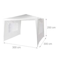 Cort Pavilion cu 2 pereți laterali, metal, 3 m x 3 m, alb, Relaxdays