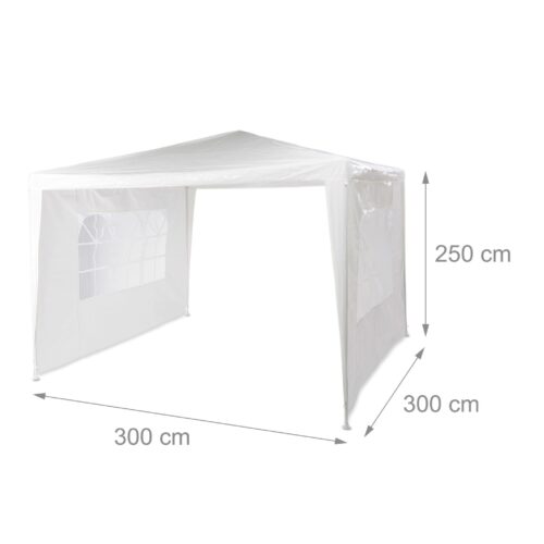 Cort Pavilion cu 2 pereți laterali, metal, 3 m x 3 m, alb, Relaxdays