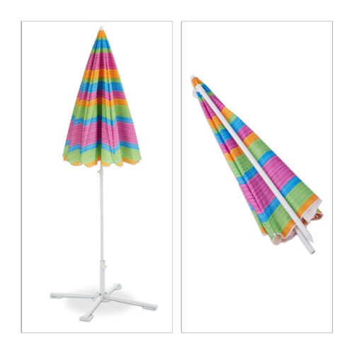 Umbrela de soare 210 cm diametru, multicolor, inaltime 195 cm, protectie UV 50+, Relaxdays
