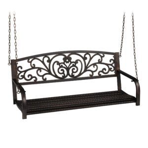 Banca balansoar, Relaxdays, din metal, maro 190 x 133 x 55 cm