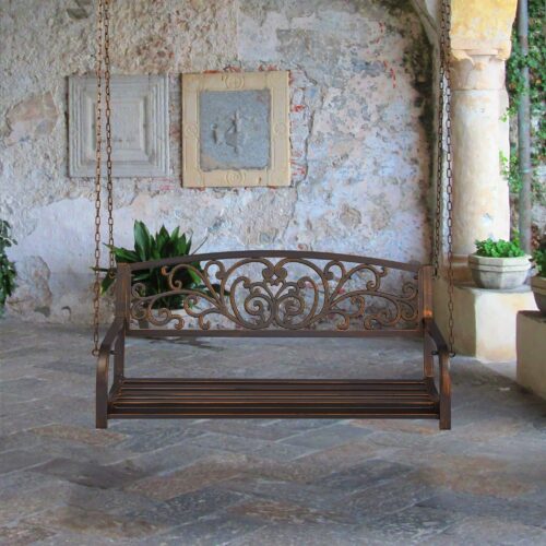 Banca balansoar, Relaxdays, din metal, maro 190 x 133 x 55 cm