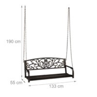 Banca balansoar, Relaxdays, din metal, maro 190 x 133 x 55 cm