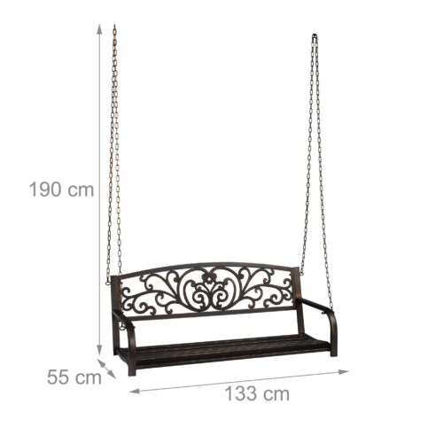 Banca balansoar, Relaxdays, din metal, maro 190 x 133 x 55 cm