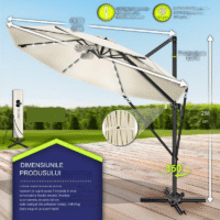 Umbrela de soare cu LED pentru terasa/gradina, din aluminiu premium, 330 cm, husa protectie, Tillvex®, reglabila in 6 directii, cu manivela, rotativa 360°, inclinabila, rezistenta UV50+, crem