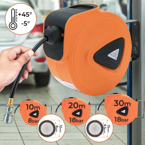 Tambur pentru furtun, negru/portocaliu,  52,1/41/25 cm, lungime furtun 30 m