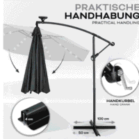 Umbrela terasa/gradina cu lumina LED, husa protectie, panou incarcare solara, protectie UV 50+, rotire la 360°, inclinatie reglabila, manivela, Ø 300 cm, antracit