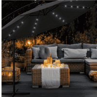 Umbrela terasa/gradina cu lumina LED, husa protectie, panou incarcare solara, protectie UV 50+, rotire la 360°, inclinatie reglabila, manivela, Ø 300 cm, antracit
