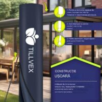 Umbrela de soare cu LED pentru terasa/gradina, din aluminiu premium, 330 cm, husa protectie, Tillvex®, reglabila in 6 directii, cu manivela, rotativa 360°, inclinabila, rezistenta UV50+, antracit