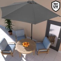 Umbrela terasa/gradina semicirculara, protectie UV 50+, acoperire hidrofuga, manivela practica, 230 cm x Ø 270 cm, gri antracit