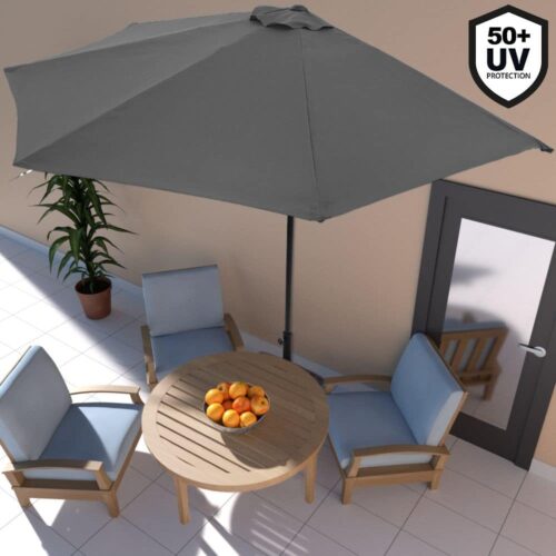 Umbrela terasa/gradina semicirculara, protectie UV 50+, acoperire hidrofuga, manivela practica, 230 cm x Ø 270 cm, gri antracit