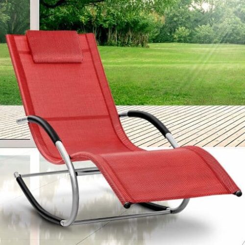 Sezlong balansoar, pliabil, rezistent la intemperii, rezistent la UV, capacitate 150 kg, 175 x 78 x 89 cm, rosu
