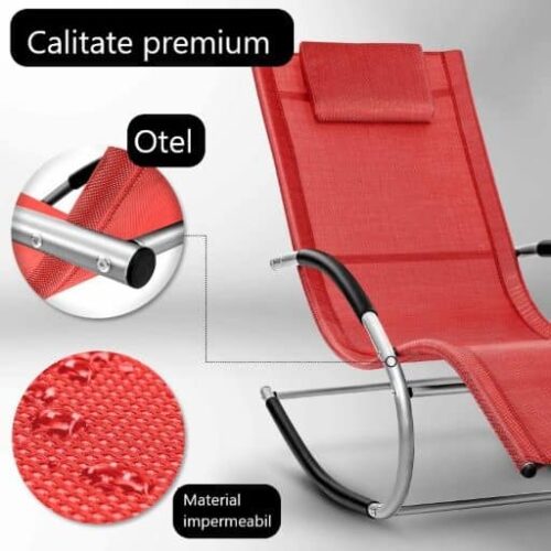 Sezlong balansoar, pliabil, rezistent la intemperii, rezistent la UV, capacitate 150 kg, 175 x 78 x 89 cm, rosu