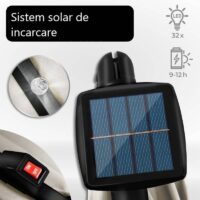 Umbrela terasa/gradina cu lumina LED, husa protectie, panou incarcare solara, protectie UV 50+, rotire la 360°, inclinatie reglabila, manivela, Ø 300 cm, crem