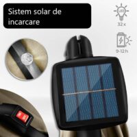 Umbrela terasa/gradina cu lumina LED, husa protectie, panou incarcare solara, protectie UV 50+, rotire la 360°, inclinatie reglabila, manivela, Ø 300 cm, crem inchis