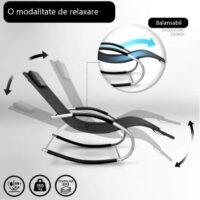 Sezlong balansoar, pliabil, rezistent la intemperii, rezistent la UV, capacitate 150 kg, 175 x 78 x 89 cm, gri