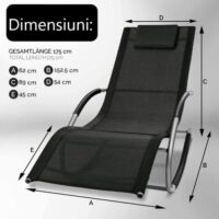 Sezlong balansoar, pliabil, rezistent la intemperii, rezistent la UV, capacitate 150 kg, 175 x 78 x 89 cm, negru