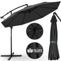 Umbrela terasa/gradina, protectie UV 50+, rezistent la intemperii/vant, acoperire hidrofuga, rotire la 360°, inclinatie reglabila, manivela practica, inaltime 240 cm x Ø 300 cm, antracit