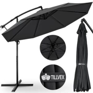 Umbrela terasa/gradina, protectie UV 50+, rezistent la intemperii/vant, acoperire hidrofuga, rotire la 360°, inclinatie reglabila, manivela practica, inaltime 240 cm x Ø 300 cm, antracit