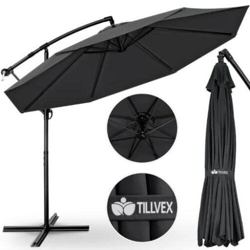 Umbrela terasa/gradina, protectie UV 50+, rezistent la intemperii/vant, acoperire hidrofuga, rotire la 360°, inclinatie reglabila, manivela practica, inaltime 240 cm x Ø 300 cm, antracit