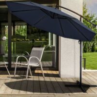 Umbrela terasa/gradina, protectie UV 50+, rezistent la intemperii/vant, acoperire hidrofuga, rotire la 360°, inclinatie reglabila, manivela practica, inaltime 240 cm x Ø 300 cm, albastru inchis
