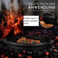 ceaun cuptor olandez grillas®, 9 litri, fonta, capacitate 8 14 persoane, capac tigaie, calitate premium, carte de retete Tigaie cu friptură pe grătar, peste jar