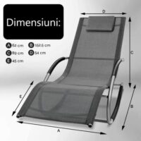Sezlong balansoar, pliabil, rezistent la intemperii, rezistent la UV, capacitate 150 kg, 175 x 78 x 89 cm, gri