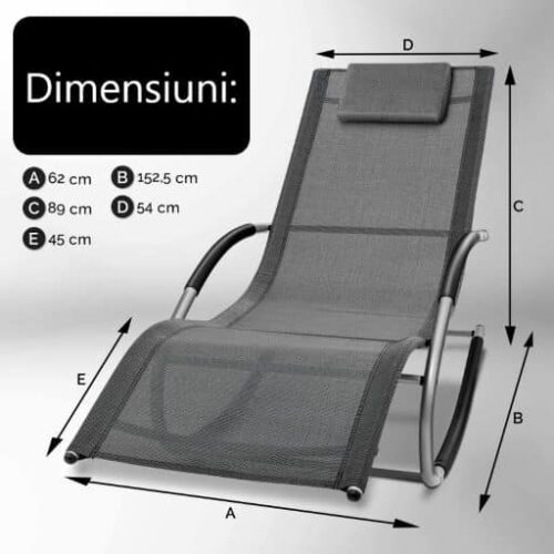 Sezlong balansoar, pliabil, rezistent la intemperii, rezistent la UV, capacitate 150 kg, 175 x 78 x 89 cm, gri