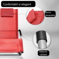 Sezlong balansoar, pliabil, rezistent la intemperii, rezistent la UV, capacitate 150 kg, 175 x 78 x 89 cm, rosu