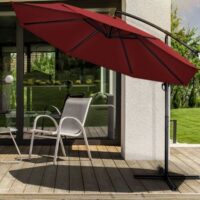 Umbrela terasa/gradina, protectie UV 50+, rezistent la intemperii/vant, acoperire hidrofuga, rotire la 360°, inclinatie reglabila, manivela practica, inaltime 240 cm x Ø 300 cm, rosu inchis