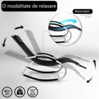 Sezlong balansoar, pliabil, rezistent la intemperii, rezistent la UV, capacitate 150 kg, 175 x 78 x 89 cm, negru