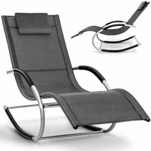 Sezlong balansoar, pliabil, rezistent la intemperii, rezistent la UV, capacitate 150 kg, 175 x 78 x 89 cm, gri