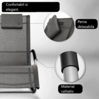 Sezlong balansoar, pliabil, rezistent la intemperii, rezistent la UV, capacitate 150 kg, 175 x 78 x 89 cm, gri