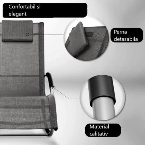 Sezlong balansoar, pliabil, rezistent la intemperii, rezistent la UV, capacitate 150 kg, 175 x 78 x 89 cm, gri