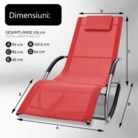 Sezlong balansoar, pliabil, rezistent la intemperii, rezistent la UV, capacitate 150 kg, 175 x 78 x 89 cm, rosu