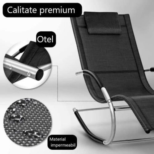 Sezlong balansoar, pliabil, rezistent la intemperii, rezistent la UV, capacitate 150 kg, 175 x 78 x 89 cm, negru