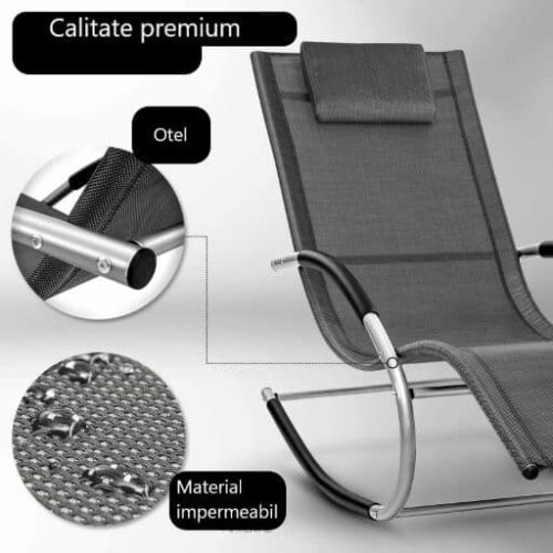 Sezlong balansoar, pliabil, rezistent la intemperii, rezistent la UV, capacitate 150 kg, 175 x 78 x 89 cm, gri