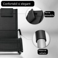Sezlong balansoar, pliabil, rezistent la intemperii, rezistent la UV, capacitate 150 kg, 175 x 78 x 89 cm, negru