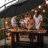 Umbrela terasa/gradina, protectie UV 50+, rezistent la intemperii/vant, acoperire hidrofuga, rotire la 360°, inclinatie reglabila, manivela practica, inaltime 240 cm x Ø 300 cm, antracit