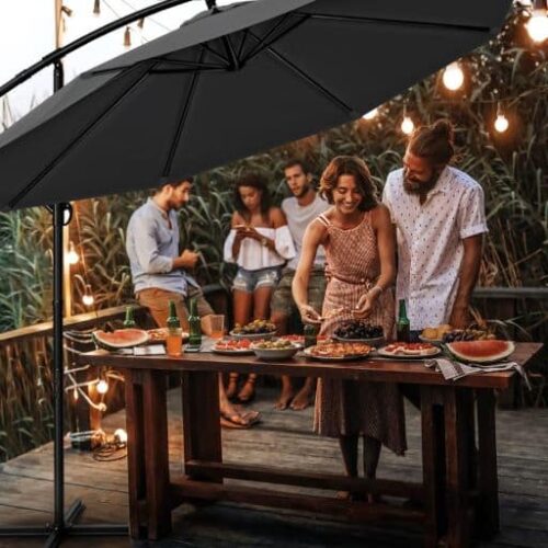 Umbrela terasa/gradina, protectie UV 50+, rezistent la intemperii/vant, acoperire hidrofuga, rotire la 360°, inclinatie reglabila, manivela practica, inaltime 240 cm x Ø 300 cm, antracit